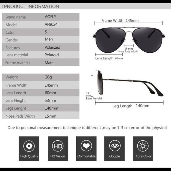 AOFLY Authentic Men's Aviator Sunglasses - Picture 2 of 4